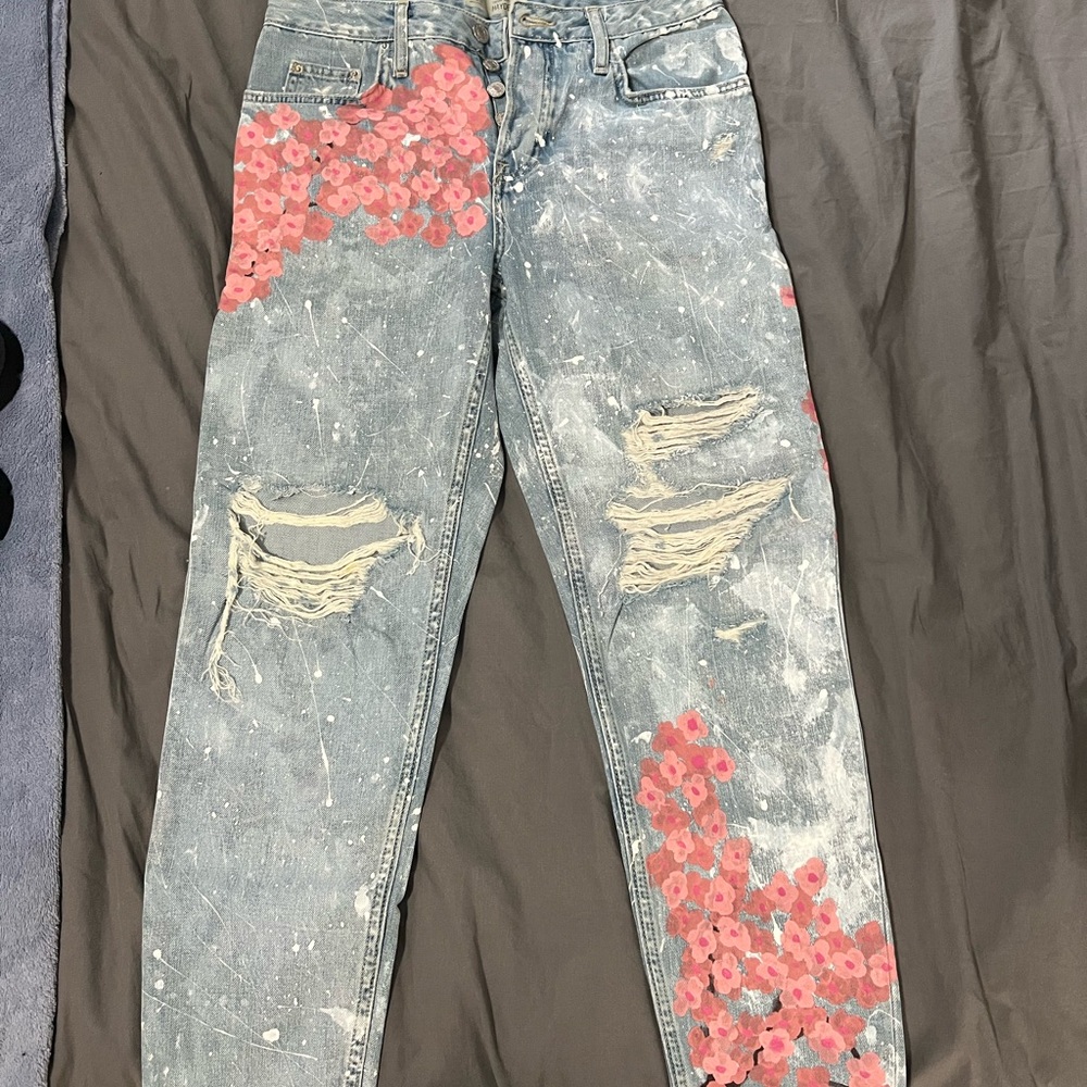 Hand-painted Floral Distressed Women's Jeans